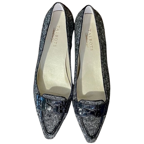 Talbots Shoes - Talbots Tweed Croc-Trim Block Heel Loafers | Size 9B